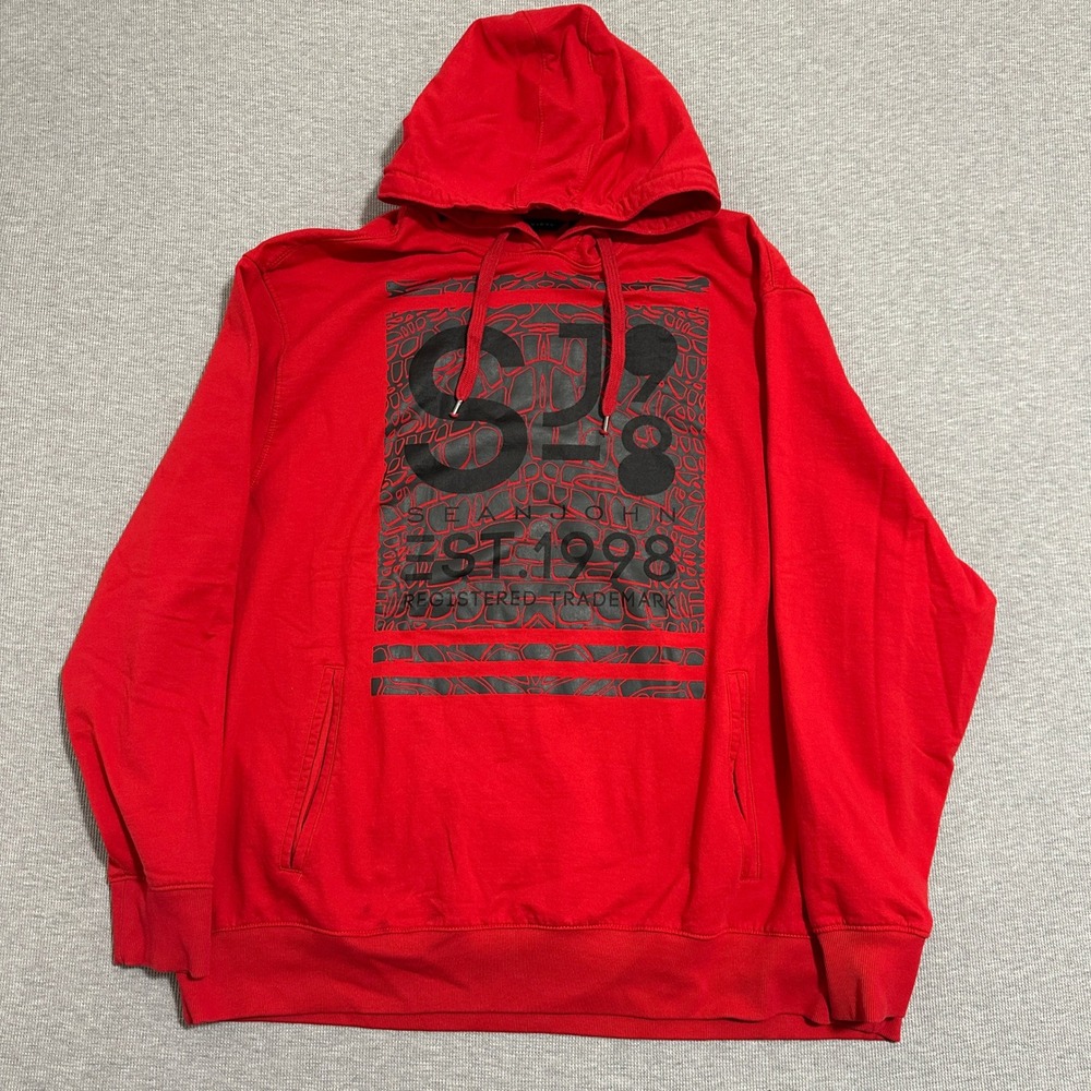 Sean John Mens Red Graphic Pullover Hoodie Sweatshirt 4XB Big & Tall EST 1998